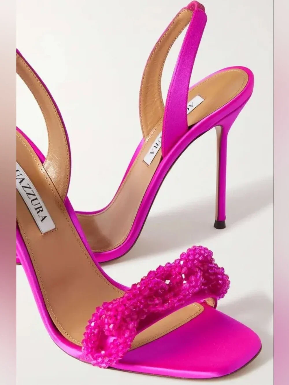 AQUAZZURA Chain of Love embellished satin sandals heels 37.5
